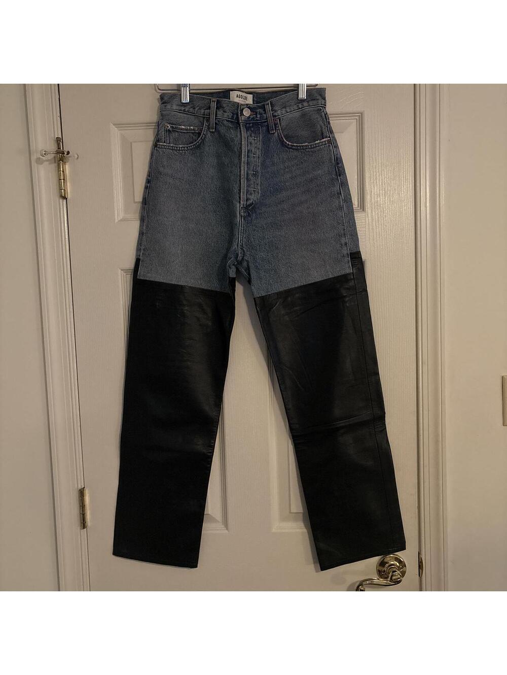AGOLDE High-Waisted Two-Tone Denim and Faux Leather Jeans Size 27